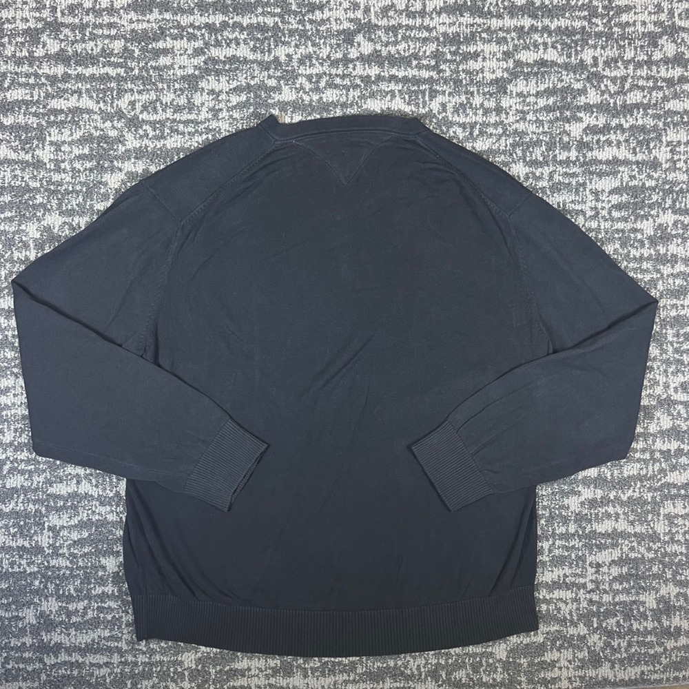 Tommy Hilfiger V-Neck Sweater Mens XXL Black Cotton Preppy Logo Pullover - Picture 2 of 7
